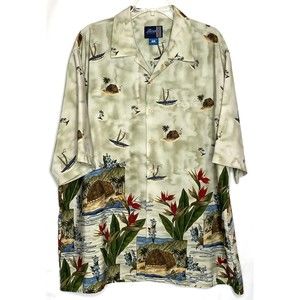 Vintage BOSS By IG Design Bird Of Paradise Boat Island Hawaiian Shirt XL Korea